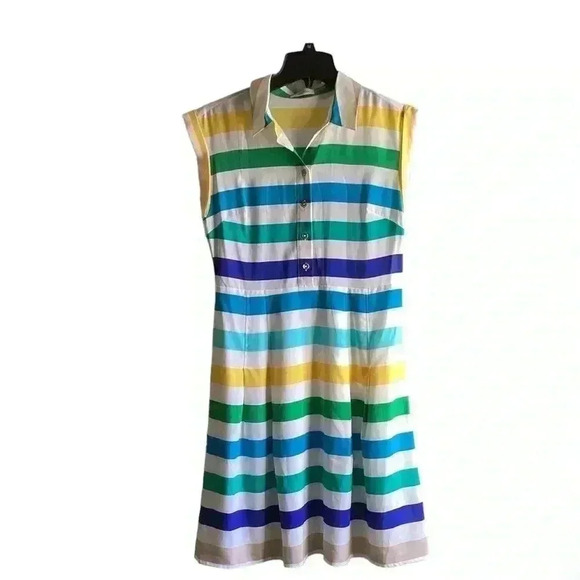 Calvin Klein sleeveless multi color / Colorful stripes Shirt dress Size 6 - Picture 1 of 6